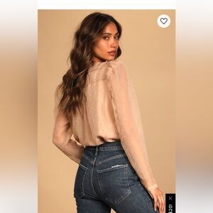 Lulus dainty dots beige Swiss dot long sleeve bodysuit